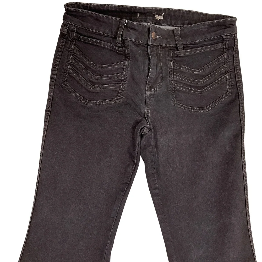 Free People Jeans‎ Women 32W 31.5L Black Flare Chevron Stitch 70s Penny Lane VTG - Picture 2 of 12